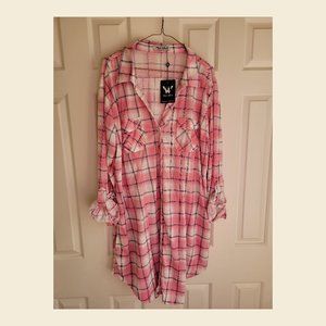 White Mark Plaid Flannel Tunic